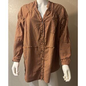 We The Free Boho Tunic Top Orange Gray Stripe Cotton Oversized Large NWOT